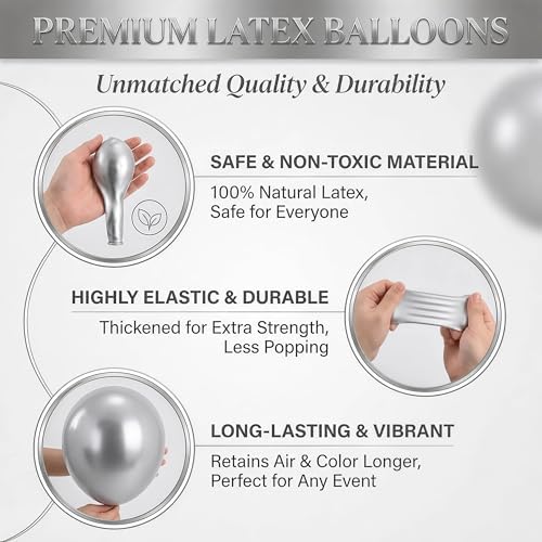 Balloon Column Kit Set of 2 With Balloons Included - with Base, and Pole,Balloon Tower Backdrop Decoration for Wedding, Baby Shower, Birthday Party, or Bachelorette Parties (Silver White) - Image 5