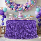 Partisky Mermaid Purple Tulle Curly Willow Table Skirt for Rectangle Table 14ft, Ruffle Tutu Table Cloth for Girls Boys Baby Shower,Mermaid Birthday Party - Image 2