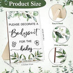 Handepo 26 Pcs Baby Shower Games DIY Bodysuit Set 1 Wooden Sign 15 White Bodysuits 10 Fabric Markers for Birth Decorating Kit(Green Leaves) - Image 2