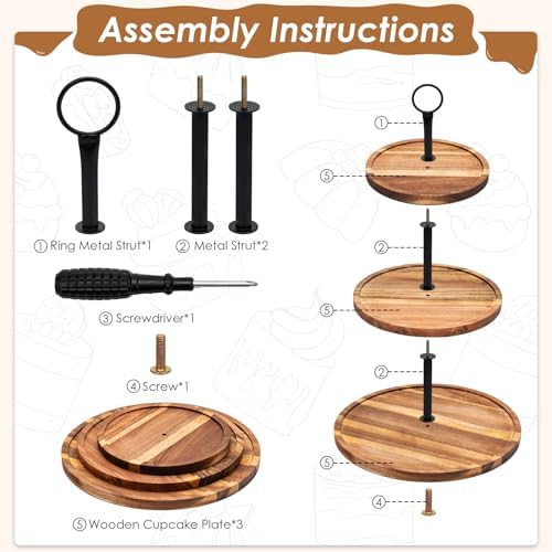 Arttown 6Pack Dessert Table Display Acacia Wood Cake Stand with Lid - Image 2