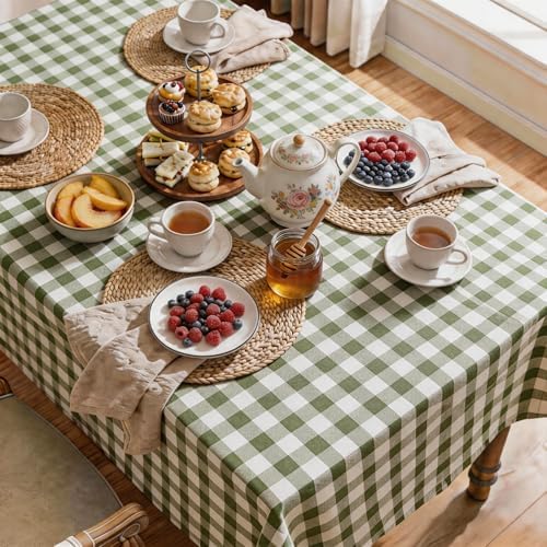 Gingham Tablecloth Rectangle Table, Cotton Linen Fabric Picnic Checkered Table Cloth Farmhouse Washable Wrinkle Free Buffalo Plaid Table Cover for Outdoor Birthday Party, Green 60x120 - Image 3