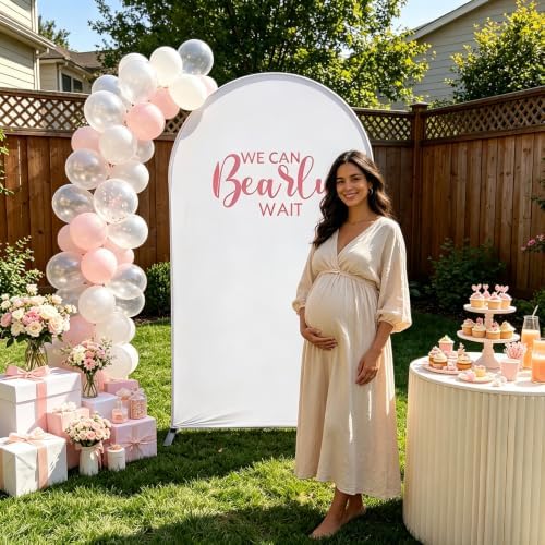 We Can Bearly Wait Brown Arch Cover for Baby Shower Party Decor,Elastic Spandex (G2358X,4.6x8ft (140x240cm)) - Image 2