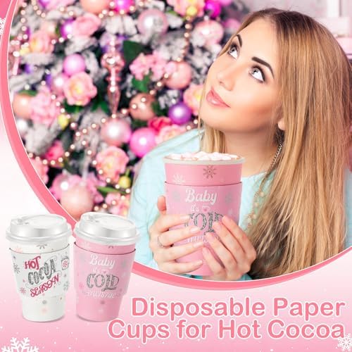 Yungyan 50 Sets 16 oz Cold Coffee Cup Sets with Lids Sleeves, Pink,White - Image 4