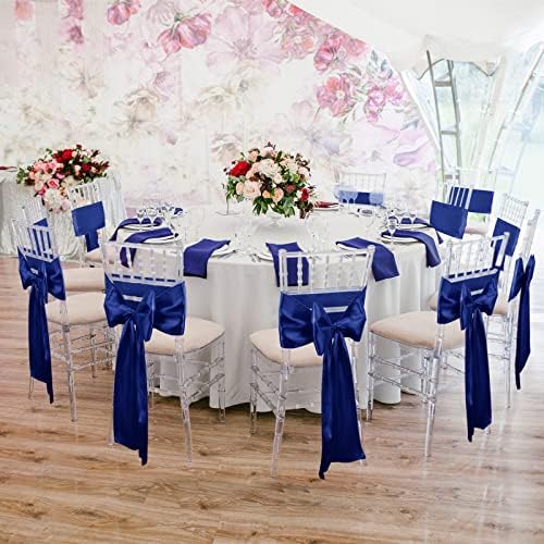 XunYee 80 Pack Satin Chair Sashes for Wedding Chair Decoration Chair Cover Bow Ties Sash for Engagements Graduations Events Banquet Parties Supplies (Royal Blue) - Image 5