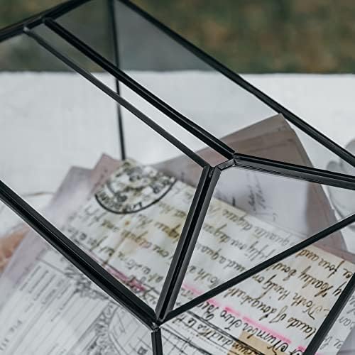 NCYP Small Wedding Glass Cards Box with Slot and Lock, 10.2 x 5.9 x 7.9 Inch, Black Geometric Cards Holder for Micro Wedding Reception, Wishing Well - Slot Length 6.3'' (Glass Box Only) - Image 5