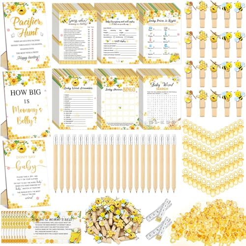 Sherr 476 Pcs Bee Baby Shower Games Yellow, Pacifier Hunt Belly Measuring by Sherr