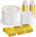 WELLIFE Gold Disposable Dinnerware Set for 100 Guests - 600PC BPA-Free Plastic Plates & Cutlery Kit with 100 Dinner Plates, Salad Plates, Forks, Knives, Spoons & Cups for Party, Catering (Heavy-Duty) by WELLIFE