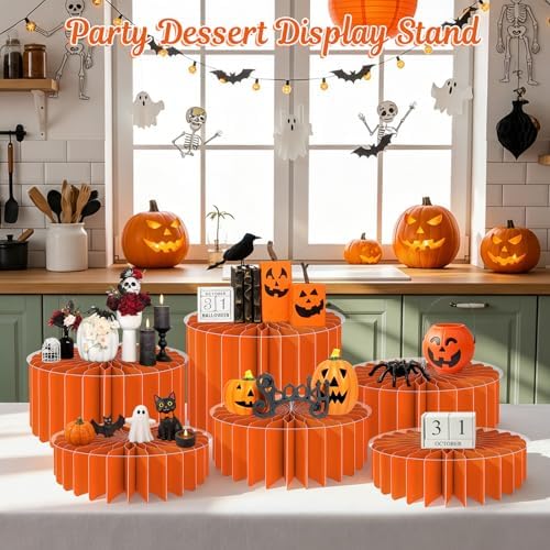 6Pcs Buffet Risers, Food Risers for Table, Foldable Cake Display Stands, Tall Cardboard Cupcakes Stand for Show Catering Desserts Jewelry Wedding Birthday Party Decoration (Orange) - Image 7