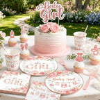 Baby Shower Girl Decorations,258pcs Pink Gold Baby Shower Decorations Girl Plates And Napkins Cups Banner Backdrop Tablecloth Cake Topper Balloon For A Sweet Little Girls Is On The Way Supplies - Image 4