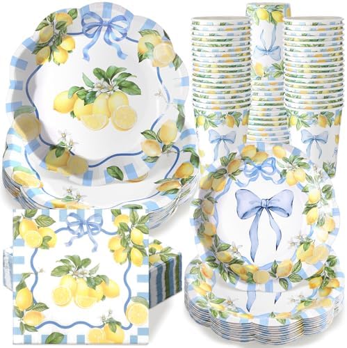 Newtay 250 Pcs Amalfi Lemon Disposable Paper Plates and Napkins by Newtay
