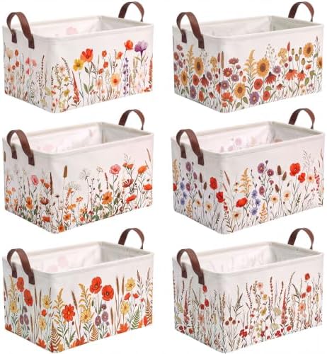 CHENGU 6 Pack Fall Flower Storage Bin Collapsible Wildflower Fall Basket by CHENGU