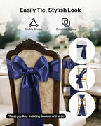 VEVOR Satin Chair Sashes Bows, Chair Ribbon Ties Back Sash, 7 x 108 inch, Wedding Reception Decoration, for Wedding Ceremony Baby Shower Party Events Banquet Cover Decoration (Navy Blue, 50pcs) - Image 4