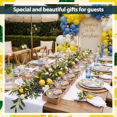 SiliFine 24 Pcs Capri Lemon Party Favors for Guests Small Ceramic Bowl Bulk Gifts Set 3.3 Inch Floral Design Mini Dipping Sauce Dish with Card Box for Bridal Pooja Baby Shower Birthday Guest Gift - Image 4