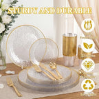 175PCS Clear Plastic Plates for 25 Guests, Disposable Plates for Party, Heavy Duty Disposable Plate Set Include: 25 Dinner Plates, 25 Dessert Plates, 25 Cups and Cutlery for Wedding & Party - Image 4