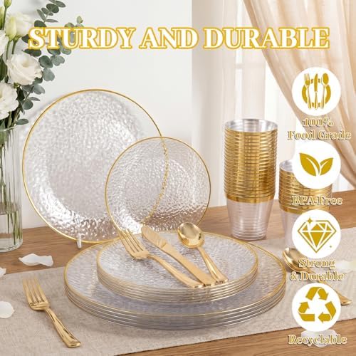 175PCS Clear Plastic Plates for 25 Guests, Disposable Plates for Party, Heavy Duty Disposable Plate Set Include: 25 Dinner Plates, 25 Dessert Plates, 25 Cups and Cutlery for Wedding & Party - Image 4