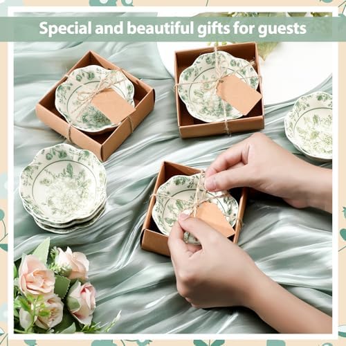 96 Pcs Wedding Favors for Guests Small Ceramic Bowls, Flower, Sage Green - Image 3