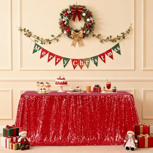 Poise3EHome Red Sequin Tablecloth 90×156 Inch Rectangle Sparkly Fabric Table Cloth for Birthday Wedding Christmas Party Holiday Baby Shower Decoration - Image 3