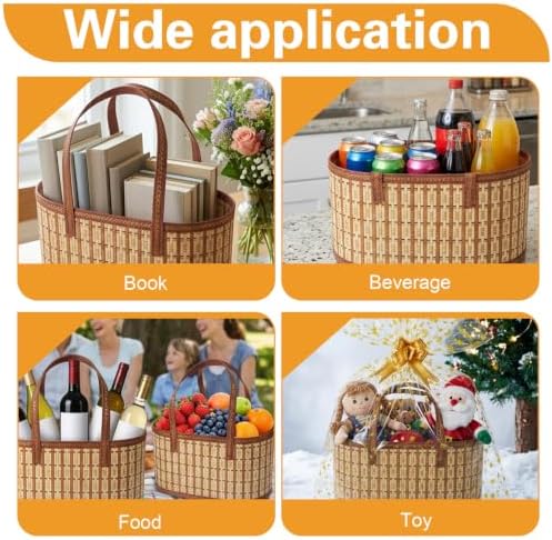 6 Pcs Gift Baskets Empty, Large Foldable Woven Gift Basket Set with Handles, 35x20x15CM Bamboo Baskets for Gifts, 10 Gold Star Gift Bags, for Baby Shower, Mother's Day, Christmas, Housewarming - Image 7