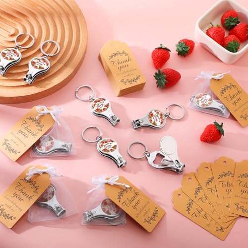 50 Sets Bottle Openers Baby Shower Return Favors for Guest Nail Clipper Bottle Opener Decorations with Thank You Tags Organza Bags for Baby Shower Gender Revel Party Souvenirs(Strawberry) - Image 3