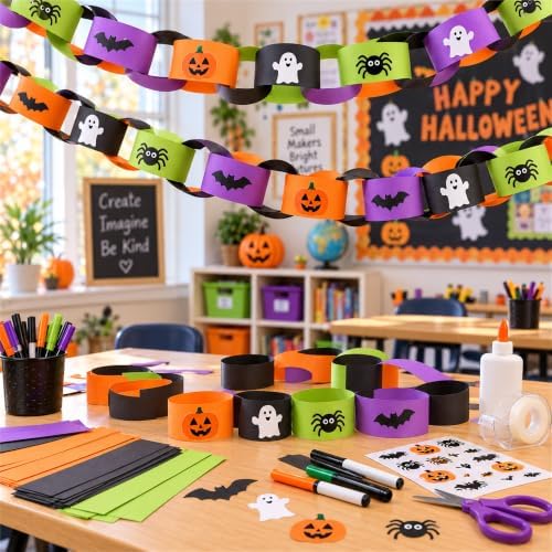 Halloween Decoration Paper Chain Garland, 500 Sheet Strips, Crepe Streamers - Image 7