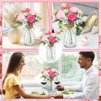 Zeyune 6 Sets Mason Jar Table Centerpiece with Artificial Peony Baby's Breath Flower Centerpieces Faux Flowers with Rope for Wedding Reception Engagement Bridal Shower Rustic Table Decor(Pink) - Image 5