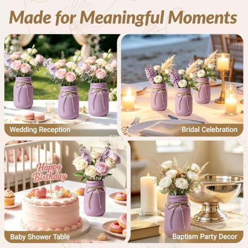 12 PCS 16oz Glass Mason Jars Flower Vases for Centerpieces,Purple - Image 5