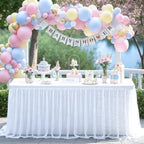 2 Pack White Tablecloth for 6 Foot Rectangle Tables with Tulle Table Skirt - Image 3