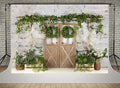 Kate Rustic White Painted Brick Wall Wood Door Photography Backdrops 20x10ft Spring Green Grass and Flowers Photo Backgrounds Baby Shower Backdrop Photoshoot Props by KateBackdropforPhotography