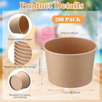 Honeydak 200 Pcs 8 oz Ice Cream Cups Kraft Paper Disposable Dessert Bowls for Hot or Cold Food Dark Brown Paper Snack Containers for Sundae, Frozen Yogurt, Soup Baby Shower Party Supplies - Image 2