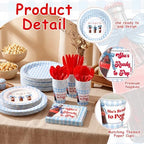 LemonRoad 175 Pcs She's Ready to Pop Baby Shower Party Set Serves 25 Guests, 9'' Dinner Plates 7'' Dessert Plates 9oz Cups Blue Gender Neutral Disposable Tableware for New Baby Welcome Party - Image 4