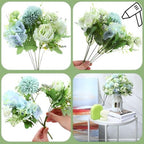 Tigeen 12 Bundles Artificial Flowers Bouquet Silk Peonies, White Green - Image 3