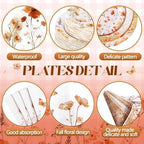 400 Pcs Fall Wild Floral Disposable Paper Plates Napkins Cups Serve 50 Floral Tableware Set for Autumn Thanksgiving Harvest Wedding Tea Party Decoration Bridal Shower Baby Shower - Image 2