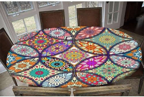 Colorful Mandala - Style Pattern Print Oval Tablecloths Leakproof & Sturdy Washable for Mother's Day Father's Day Valentine's Day Fits for 52" x 70" Oval Table - Image 6