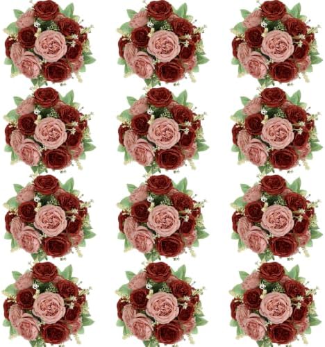 12 Bundles Peonies Artificial Flowers Bulk, Dusty Rose & Terracotta by Nagobi