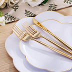 ejonirinjonir 180pcs Elegant White Plastic Plates with Gold Rim for Wedding - Image 2
