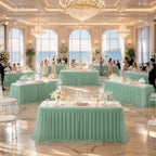 familus Sage Green Table Cloths 8 Foot Rectangle 2 Pack Stretch Ruffle Tulle Tablecloth Spandex Fitted Table Cover for 8 Foot Tulle Table Skirts for Party Wedding Table Cloths, Banquets - Image 6