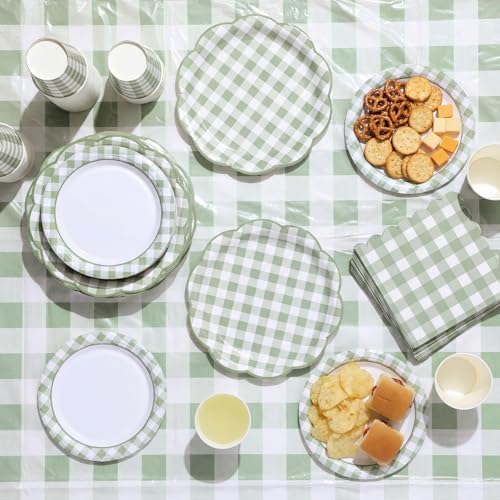 Sage Green 254 Pcs Gingham Plates Napkins Party Supplies for 50 - Image 6