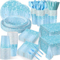 Funnymoom 452 Pcs Light Blue Party Decoration Include Glitter Baby Blue Paper Plates Napkins Cups Tablecloth Cutlery Straws Tableware for Baby Shower Birthday Wedding Graduation Party Supplies by Funnymoom