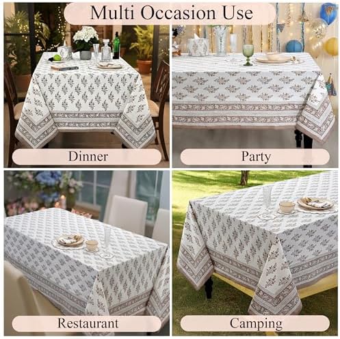 Ridhi Block Print Quiet Earth Square Cotton Tablecloth 60" x 60" Reusable Table Cover Decorative Everyday Use for Dining, Farmhouse, Home Gift for Spring, Easter, Valentine - Image 5