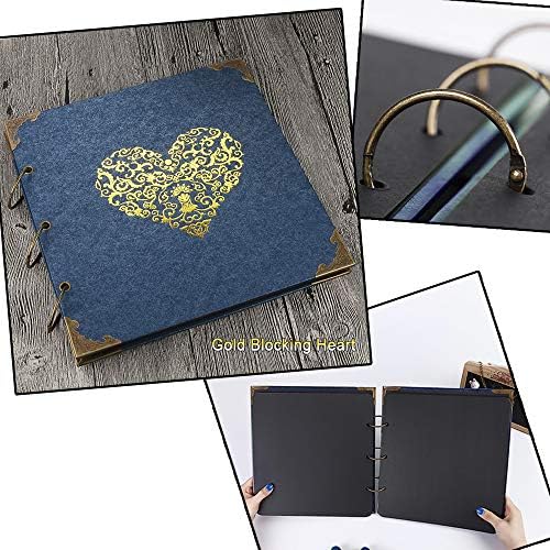 Photo Album DIY Scrapbook (10x10 inch 50 Pages Double Sided) Vintage Hardcover Three-Ring Binder Picture Booth Albums with 6 Colors 408pcs Self Adhesive Photos Corners for Memory Keep (Blue) - Image 3