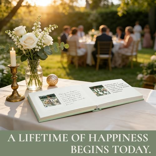 Vienrose Wedding Guest Book Journal for Polaroid, Wedding Registry Must Haves Things with 32 Blank Pages and Thick Paper, Linen Photo Album for Memory, Graduation, Dusty Sage Green - Image 6