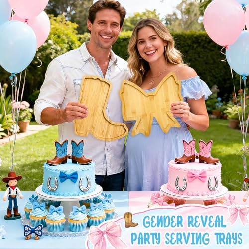 Boots or Bows Gender Reveal Decorations Wooden Boot Bow Charcuterie Boards - Image 3
