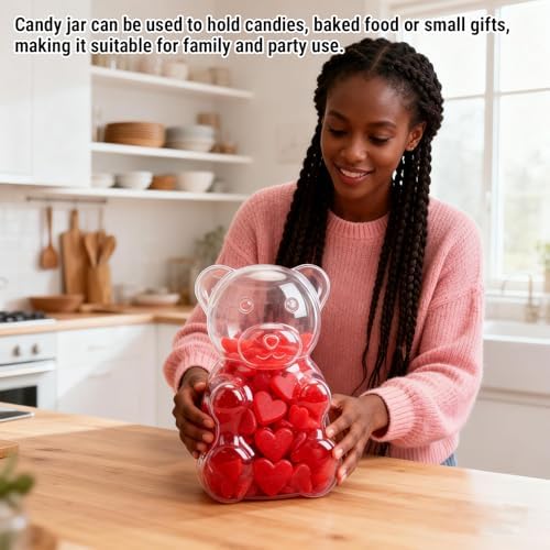 Bear Shaped Jar, Plastic Clear Bear Gift Box Dispenser Favors, Fillable Candy Box with Large Capacity Storage for Candies, Baked Food, Small Gifts - Image 3