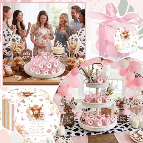 MTLEE 24 Sets Cow Baby Shower Favors Party Candle Small Bubble Candle Baby Shower Favors for Guests Tea Candles Bulk with Stylish Ribbons Cards Gifts(Pink, Cow) - Image 5