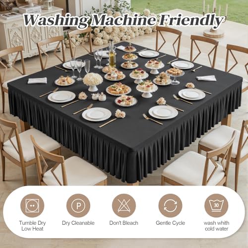 Wish Care 2 Pack Black Spandex Tablecloths for 60x60 Inch Square Tables, Stretch Fitted Table Clothes with Pleated Ruffle Skirt for 60” Table, Wrinkle Free and Elastic, for Party Kitchen Home Dining - Image 6