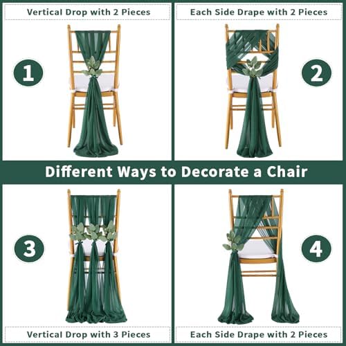 QueenDream Emerald Green Chair Sashes Wedding: 50 Pieces Long Sheer Wedding Aisle Chair Decorations Tulle Chairs Covers with Artificial Eucalyptus - Image 4