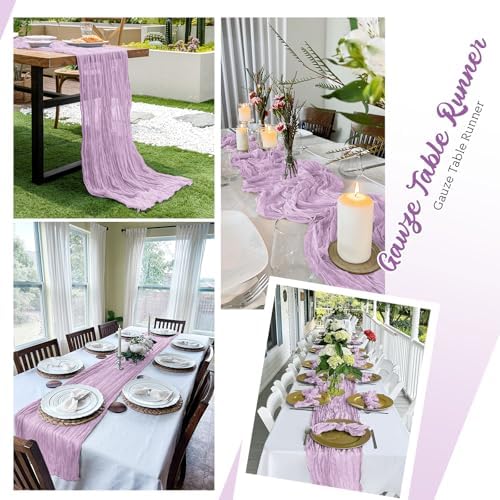 16 Pack Lavender Cheesecloth Table Runners 20x120 Inch Gauze Table Runner Cheese Cloth 10FT Lavender Table Runner Rustic Sheer Runner for Wedding Baby Shower Birthday Party Table Decor - Image 5