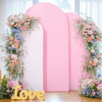 White and Pink Arch Cover 3 Set-6FT, 5FT, 4FT Arch Backdrop Cover Spandex Fitted 2-Color Fabric Stand Covers for Baby Shower Gilrs Birthday Party Ceremony Banquet Photo Background Decorations - Image 3