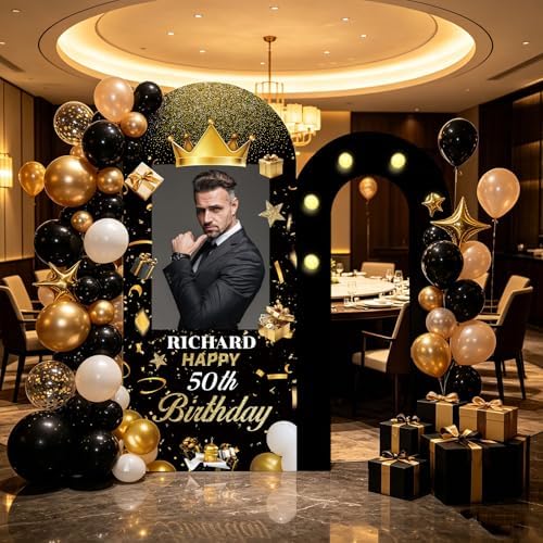 6FT Personalized Foam Arch Backdrop Board with Photo Name, 6.6FT Custom Foam Board Backdrop for Parties with Stand, Personalized Birthday Decoration for Dad Mom Adult Parents - Image 2