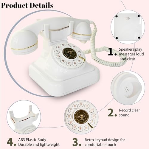 Audio Guest Book Wedding Phone with One-Touch Playback & Adjustable Volume for Wedding, Anniversary, Birthday Parties, Baby Shower(White A) - Image 3